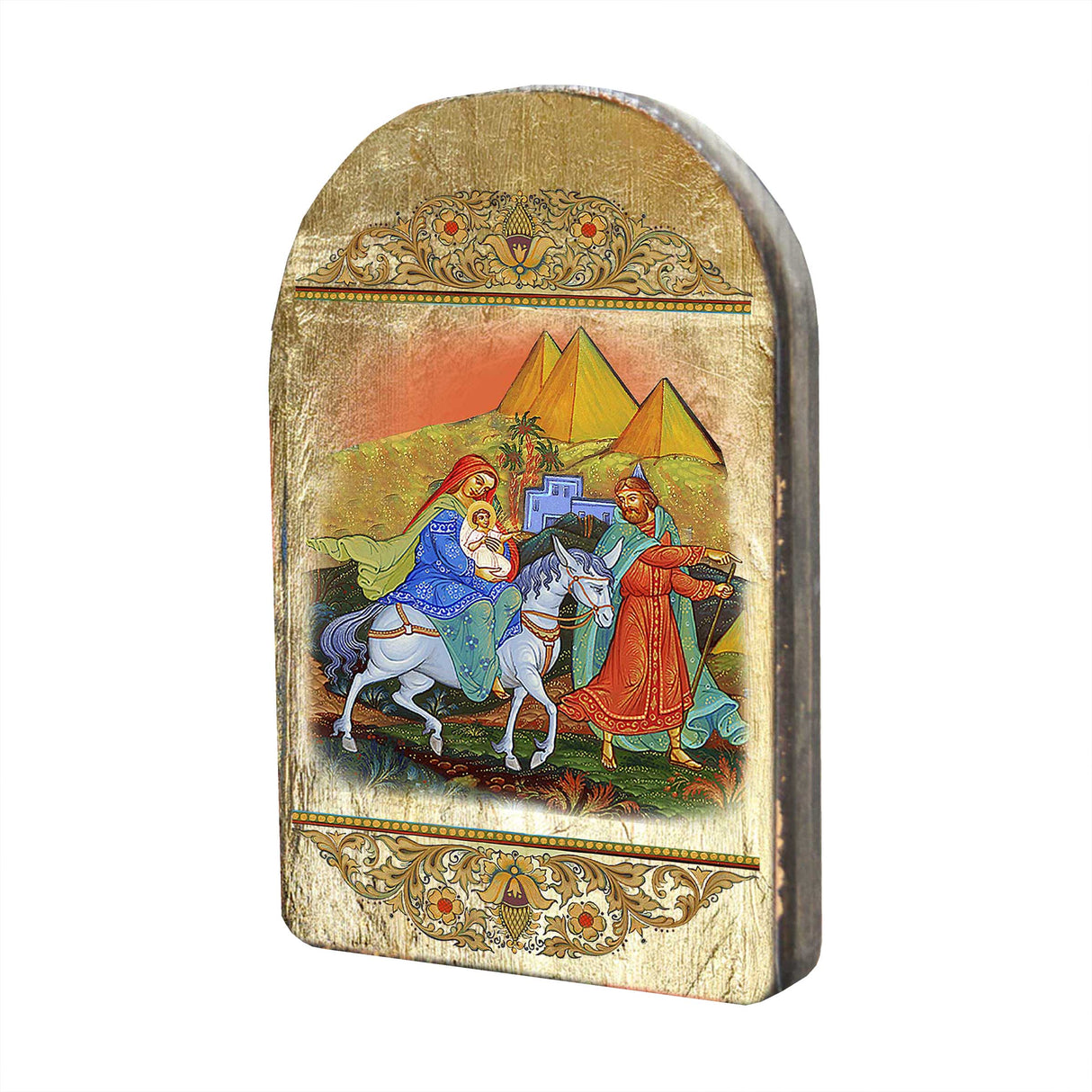 Icono sagrado ortodoxo religioso de madera bañado en oro de la Huida a Egipto - Decoración inspiradora - 86016