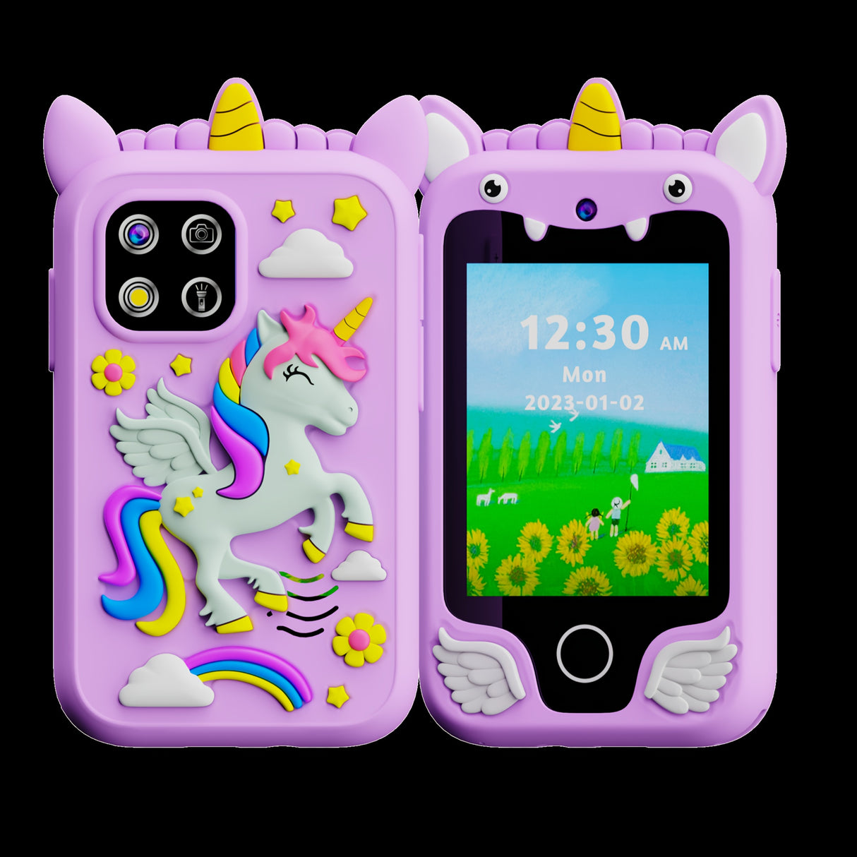 Téléphone intelligent interactif à écran tactile pour enfants de 3 ans et plus, jouet en silicone rose avec double caméra HD, rechargeable par USB avec batterie lithium-polymère de 1 100 mAh, carte SD de 8 Go incluse, cadeau de voyage éducatif pour et