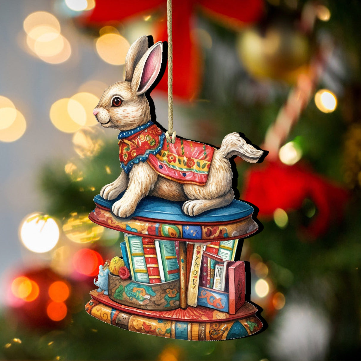 Carousel Bunny with Books Wooden Ornaments by G. Debrekht - Christmas Decor - 8100195-2