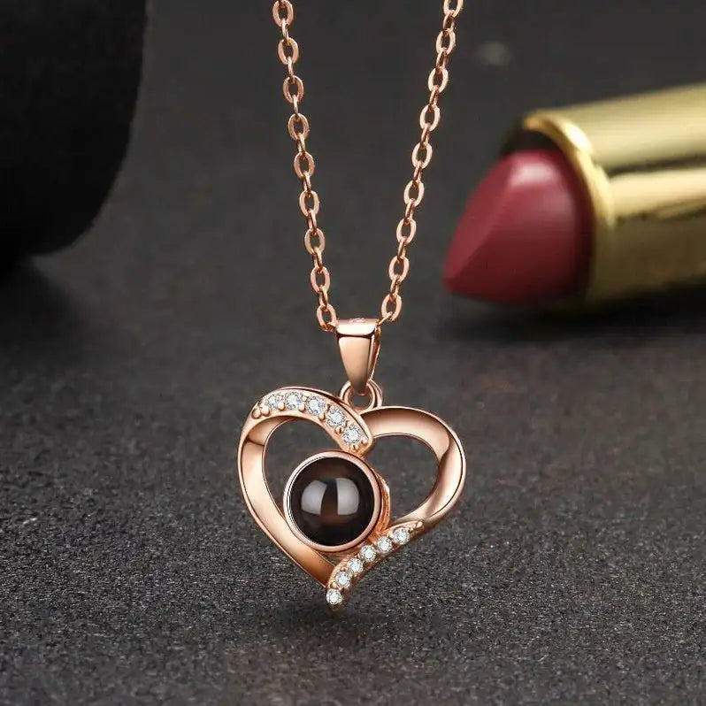 925 Silver Necklace Female Personality Projection Color Photo I Love You Language Gifts - Lootquake