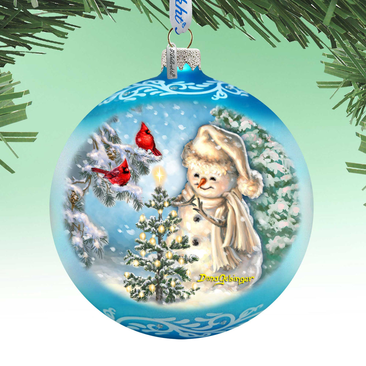 Glowing Snowman Lg Glass Ornament in Blue by Gelsinger - Christmas Decor - 73926B-DG