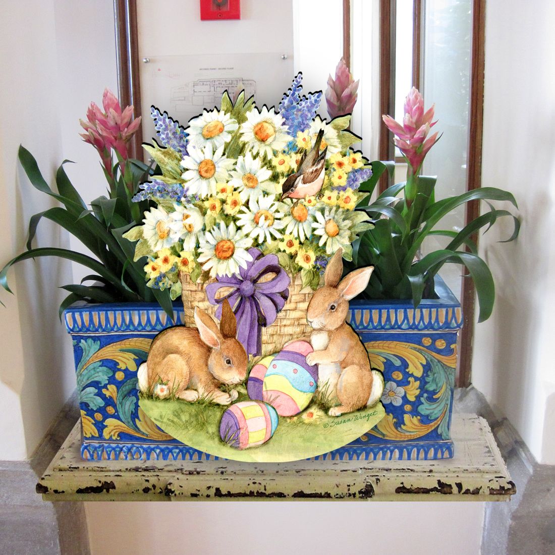 Decoración de puerta de Pascua con conejito de primavera de Susan Winget - Decoración de primavera de Pascua - 8471301H-SW