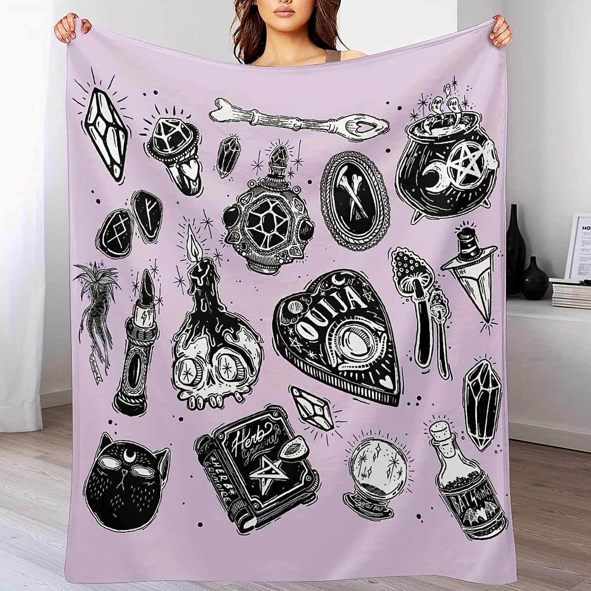 1pc Witch Gothic Blanket Lightweight Flannel