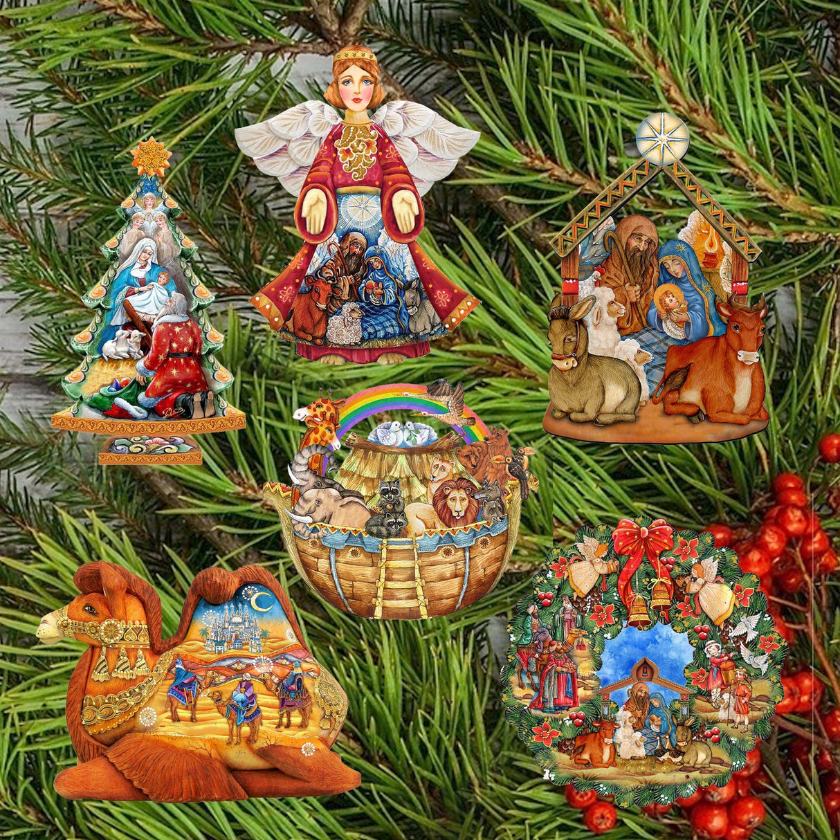 Nativity Decorative Wooden Clip-on Ornaments Set of 6 by G. Debrekht - Nativity Holiday Decor - 8090133C-S6