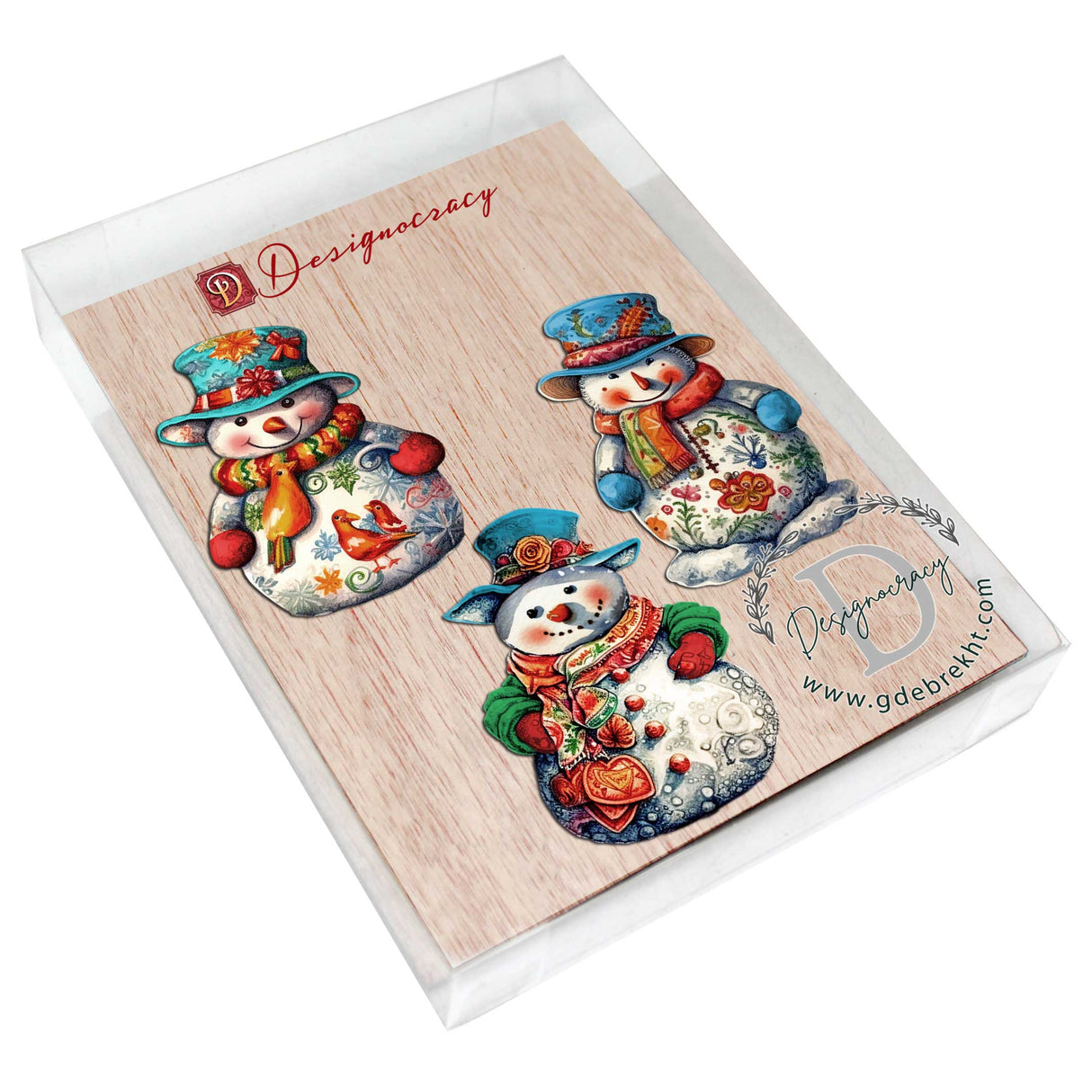 Snowman Decorative Wooden Ornaments Set of 3 by G. Debrekht - Christmas Decor - 8091023-S3