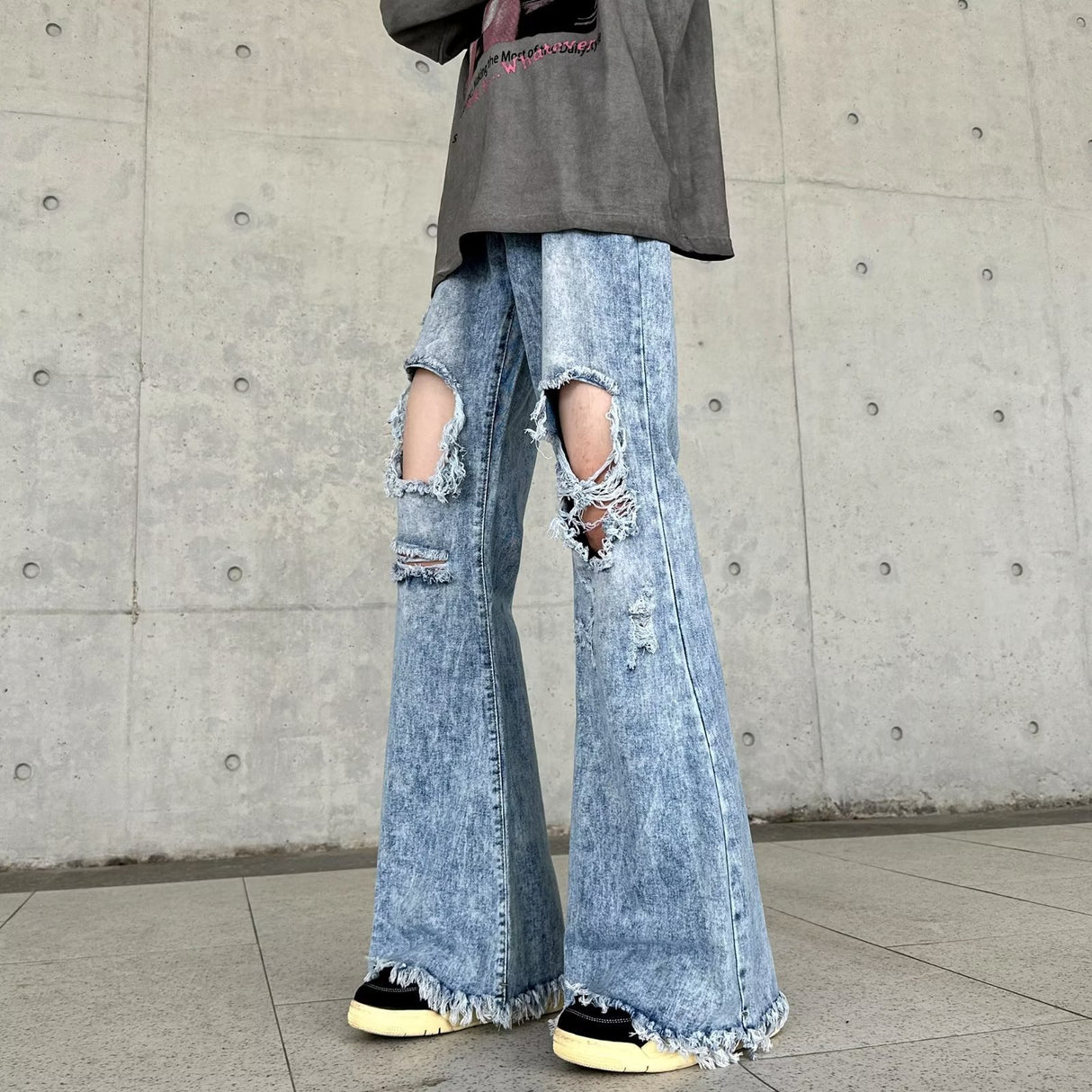 Retro Make Old Ripped Slim-fit Blue Jeans - Lootquake