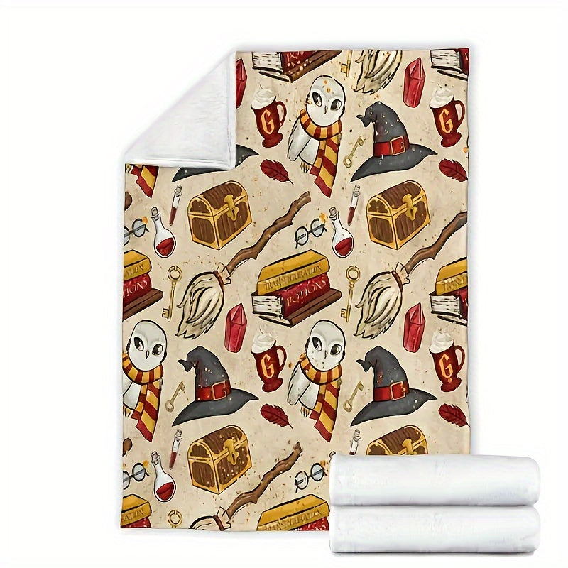 1pc Flannel Digital Printed Throw Blanket Sofa Blanket, Home Leisure Blanket, Air Conditioning Blanket, Nap Blanket, Soft And Comfortable Halloween Cute Hat Cat White Ghost Bat Pumpkin Bed Blanket