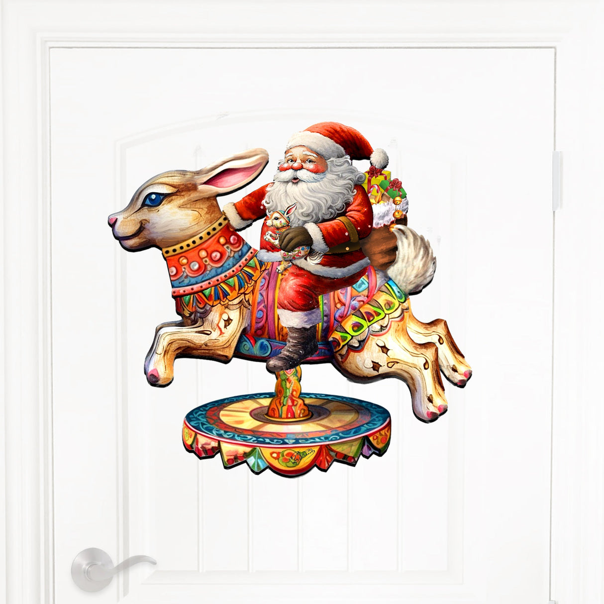 Decoración navideña para puerta con Papá Noel en carrusel de conejos de G. Debrekht - Decoración navideña con Papá Noel y muñeco de nieve - 8611067H