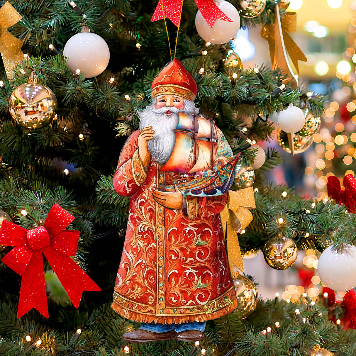 Crucero navideño con adornos de madera de Papá Noel de G. Debrekht - Decoración navideña de muñeco de nieve de Papá Noel - 8691408