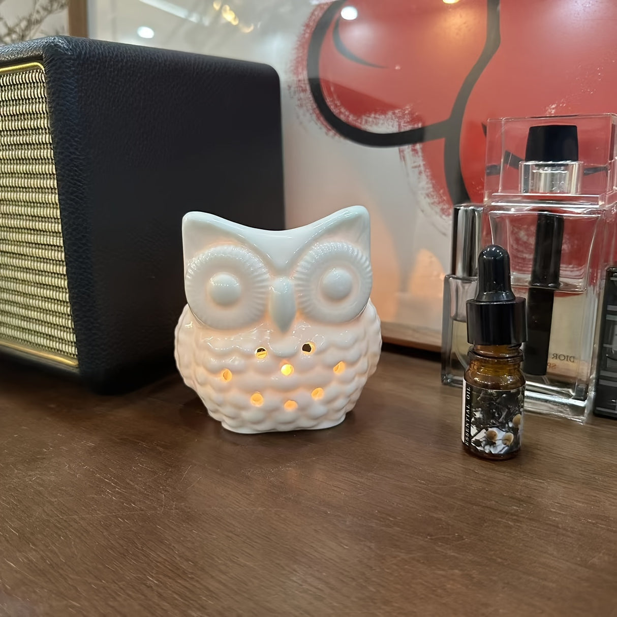 1 Owl Aromatherapy Burner, (With Candle Holder) (Candles And Aromatherapy Oils Not Included) Creative Aromatherapy Burner, Essential Oil Lamp Burner, Scented Candle Burner, Halloween, Christmas, Thanksgiving Tabletop Decorati