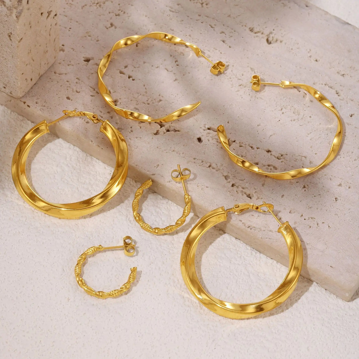 Stainless Steel 18K Real Gold C- Shaped Round Ring Earrings - Lootquake