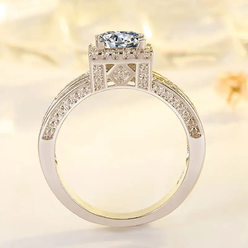 Diamond Push Square Rectangular Rhinestone Square Ring - Lootquake