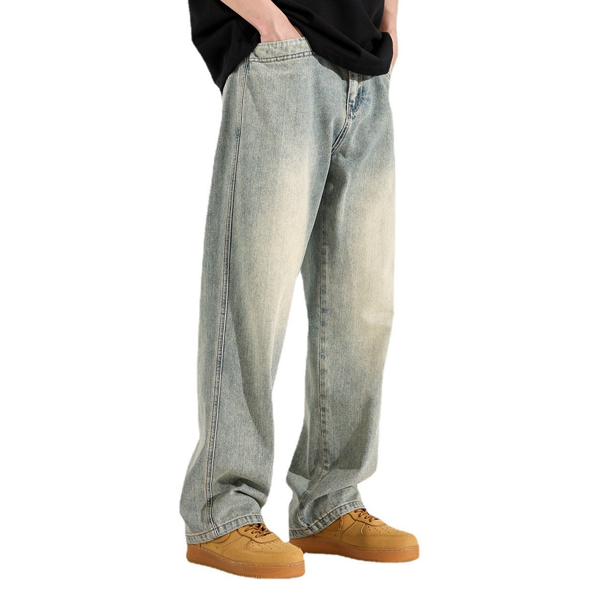 Yellow Mud Dyed Straight Jeans For Men - Lootquake