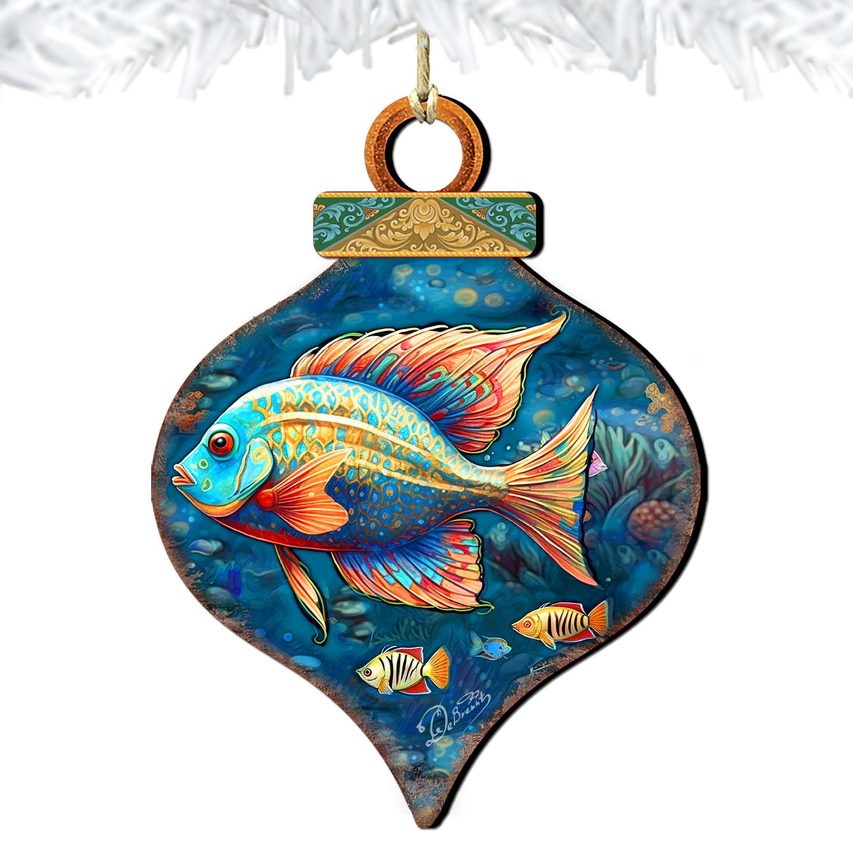 Adornos costeros navideños - Adornos de madera con peces exóticos de G. Debrekht - Decoración costera navideña - 8688179