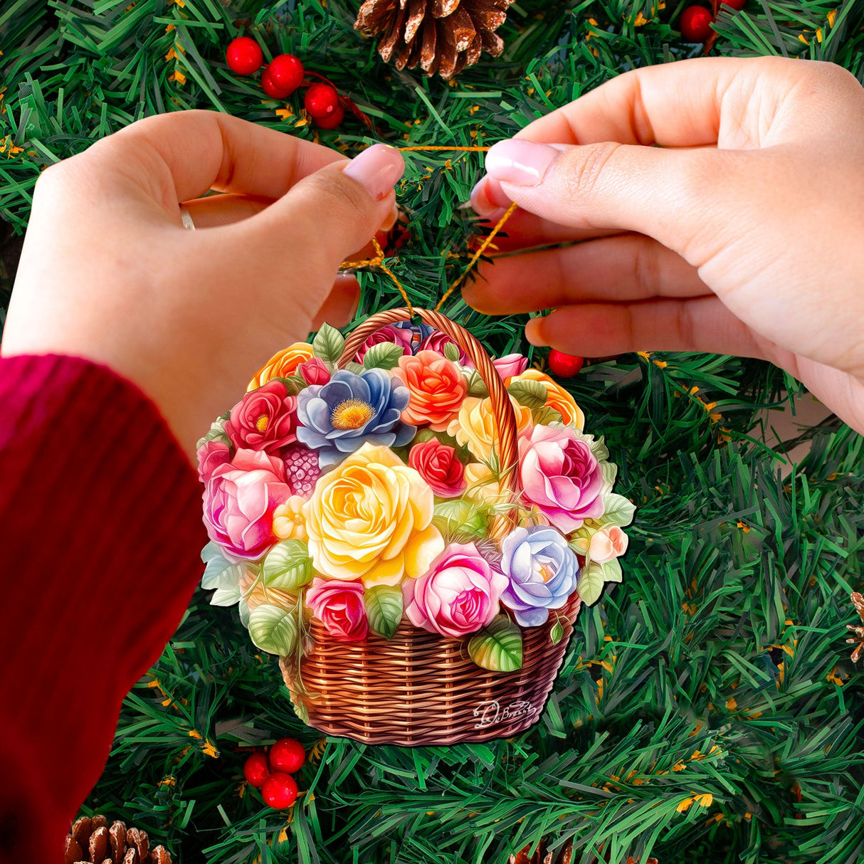 Flowers in the Basket Wooden Ornaments by G. Debrekht - Love Family Decor - 8688316