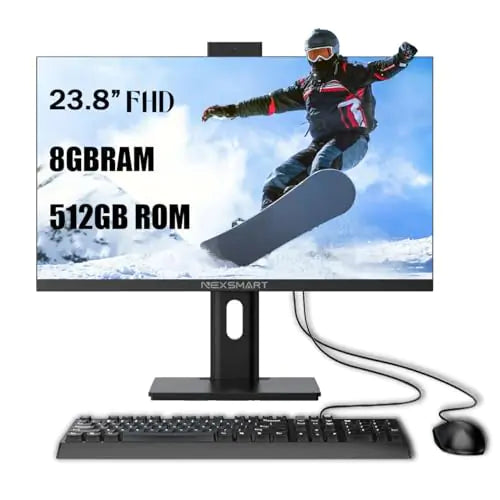 Desktop Computer All-in-one PC N100 (Up to 3.40Ghz) 23.8-inch FHD Display All-in-one Desktop Computer 8GB RAM 512GB ROM SSDDual-band WiFi Bluetooth Webcam Mouse and KB Liftable & Rotatable Screen - Lootquake