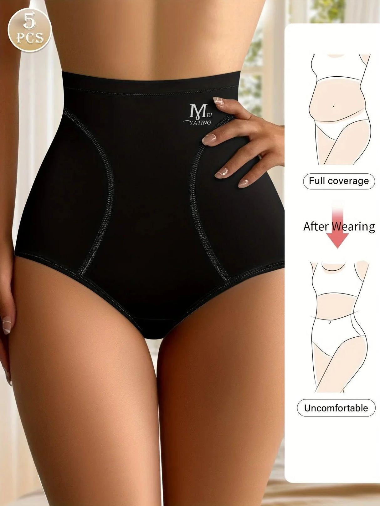 5 pcs high waist tummy Ice silk scarless women's triangle panties comfortable breathable buttocks summer thin models