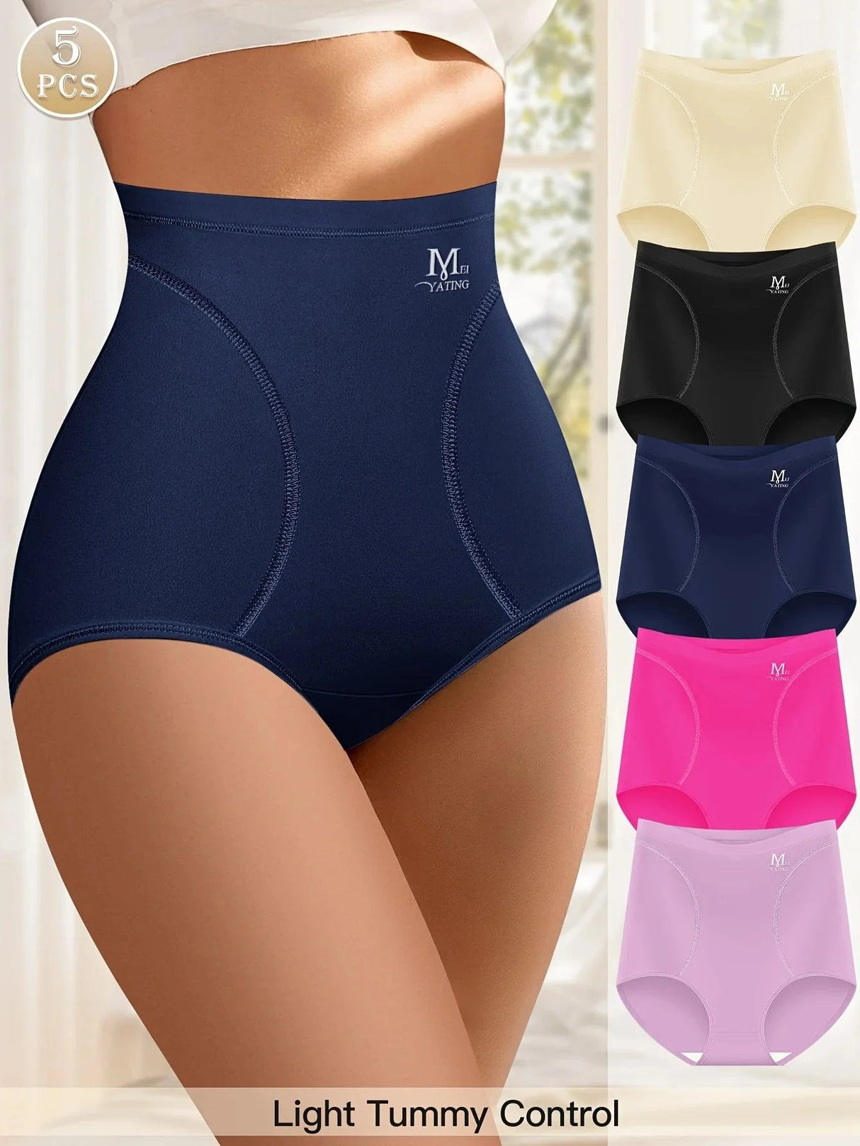 5 pcs high waist tummy Ice silk scarless women's triangle panties comfortable breathable buttocks summer thin models