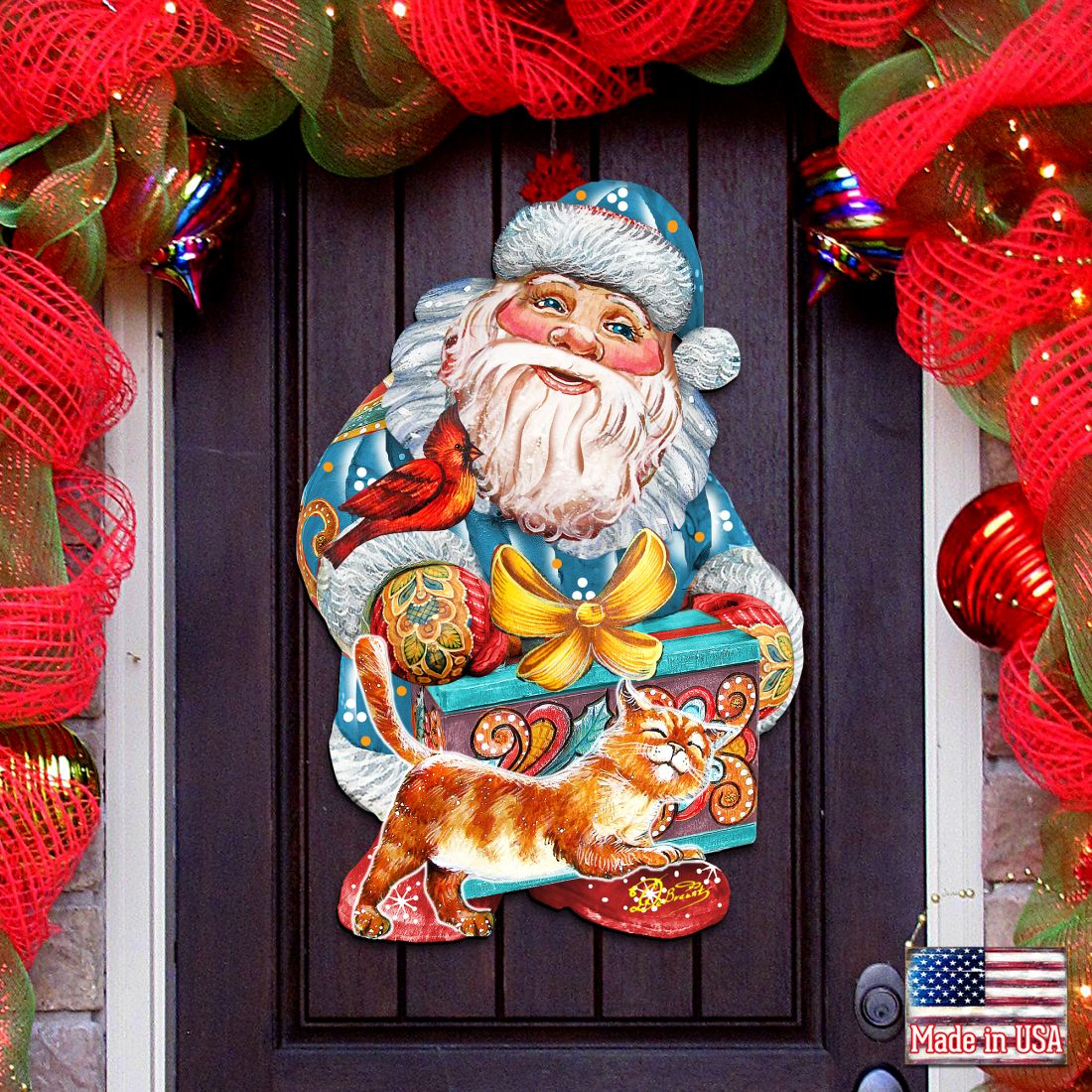 Decoración navideña para puerta con diseño de gatito y Papá Noel de G. DeBrekht - Decoración navideña con muñeco de nieve y Papá Noel - 8119175H