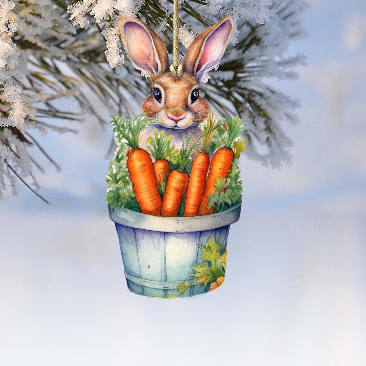Bunny with Basket of Carrots Wooden Ornaments by G. DeBrekht Easter Spring Decor - 8652769