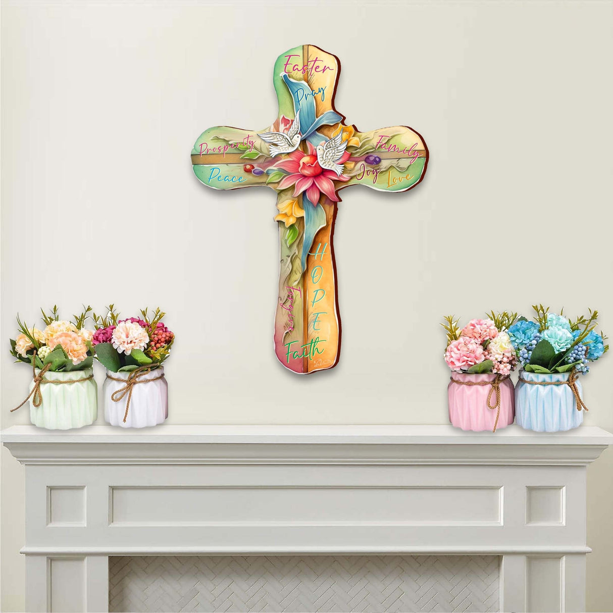 Easter Cross with Doves Holiday Door Decor by G. Debrekht - Easter Spring Decor - 8688167H
