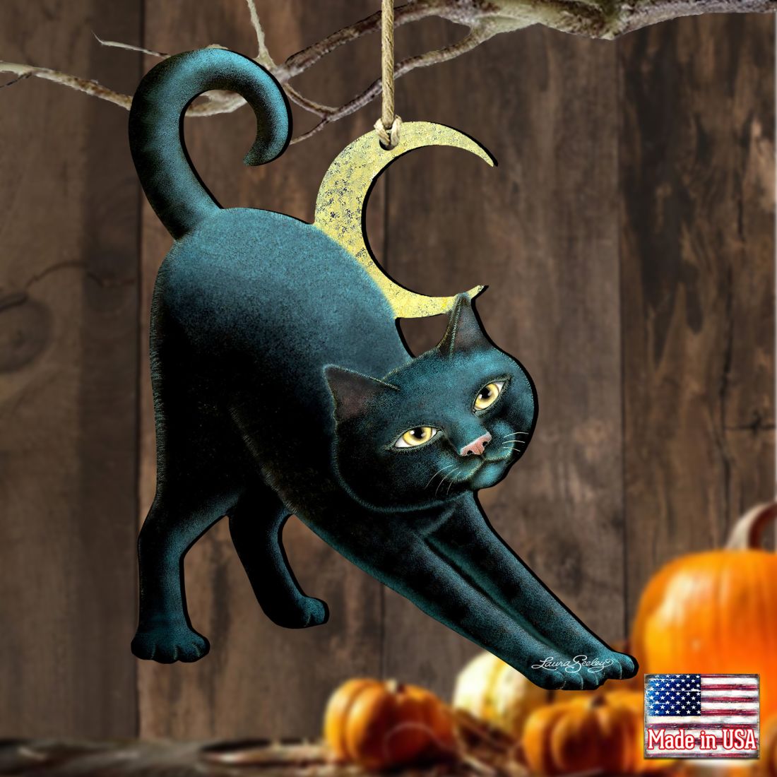 Adornos de madera de gato espeluznante para Halloween de Laura Seeley - Decoración de Halloween para Acción de Gracias - 8512054-LS