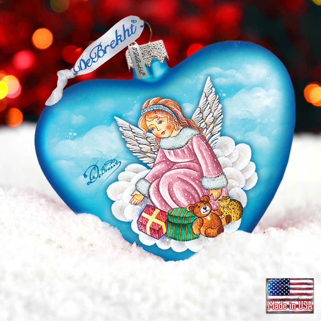 Guardian Angel Heart Glass Ornament by G. DeBrekht - Nativity Holiday Decor - 744-022