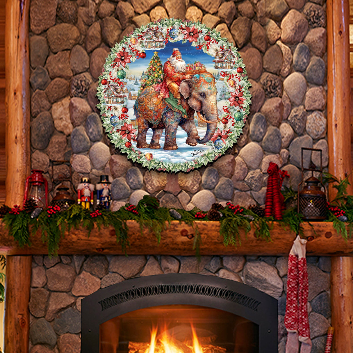 Decoración navideña para puerta con Papá Noel y elefante de G. Debrekht - Decoración navideña - 8611043H