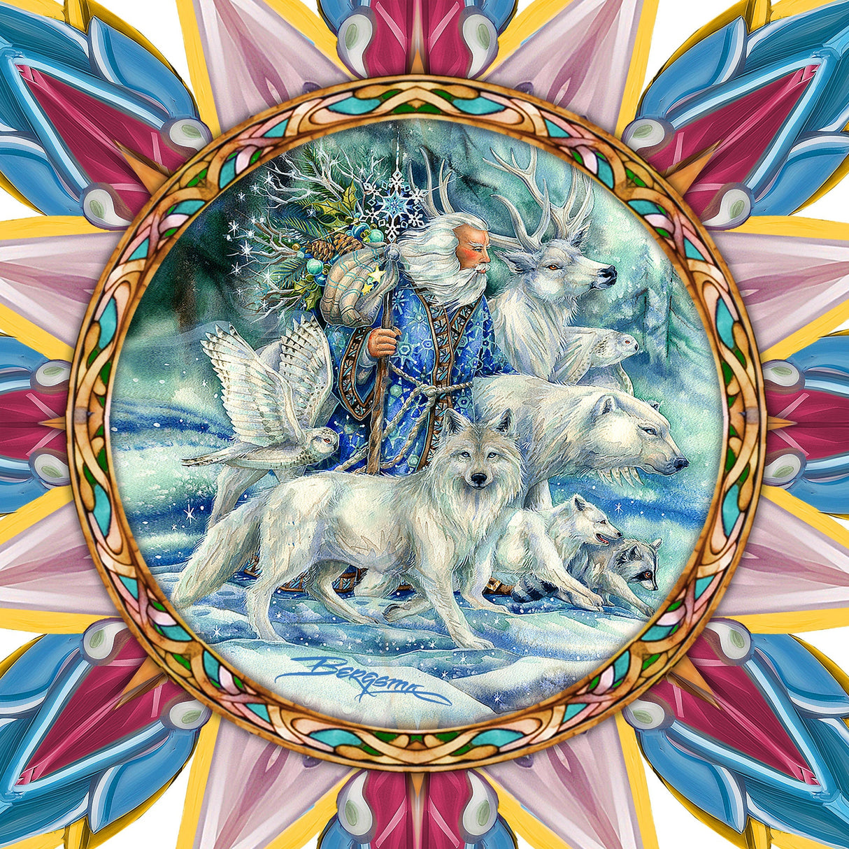 Cool Winds Father Winter Animals Tree Topper Wooden Decor by J. Bergsma - Santa Snowman Decor - 89521-JB