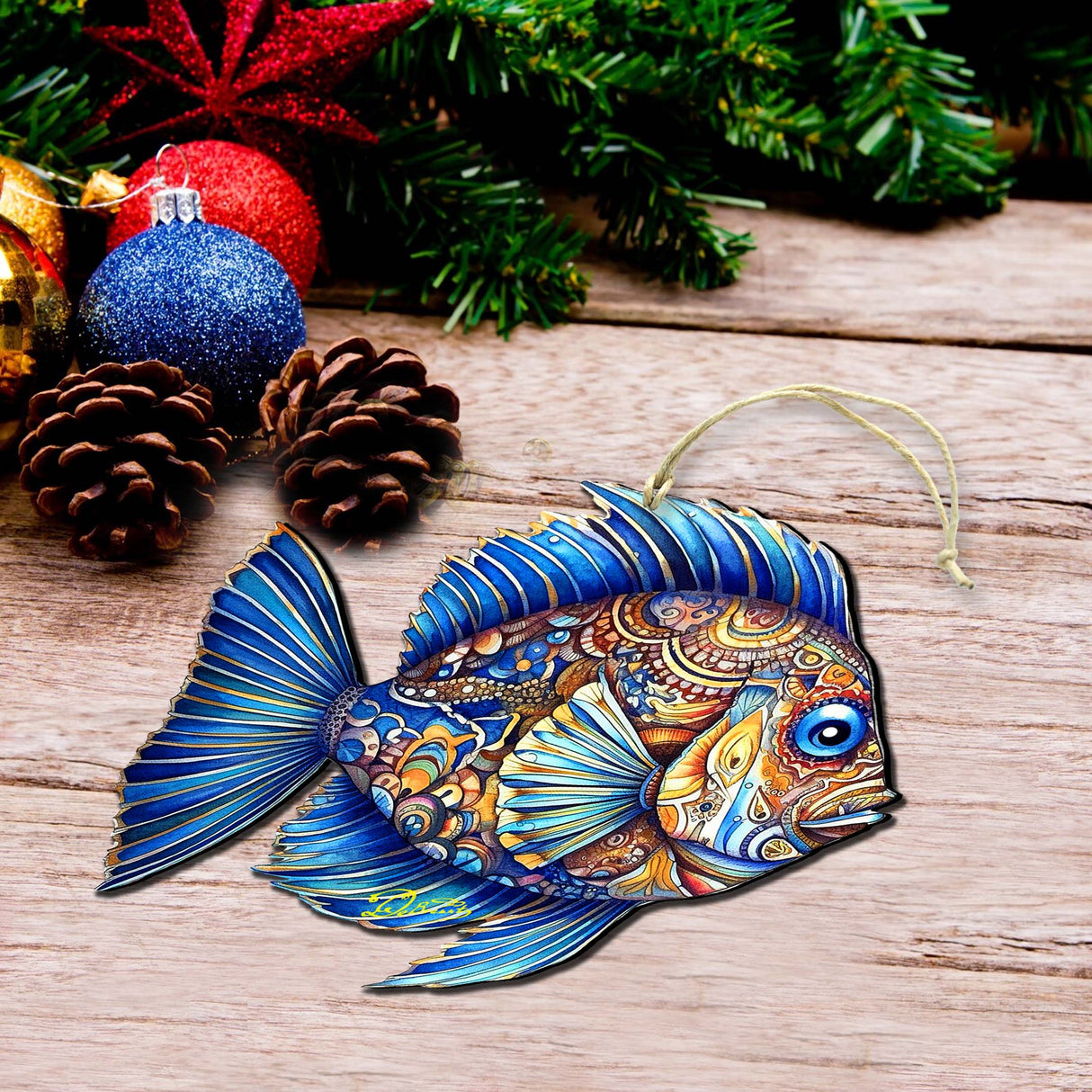 Coastal Decorations - Sapphire Sea Fish Wooden Ornaments by G. Debrekht Coastal Holiday Decor - 8688307