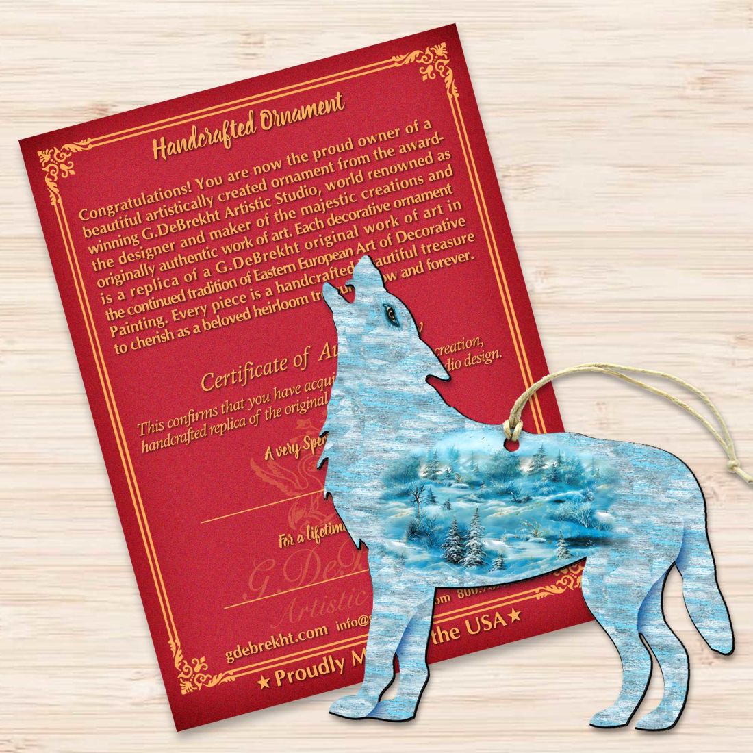 Adornos navideños de madera con diseño de lobos invernales de G. DeBrekht - Decoración navideña con temática de vida silvestre - 8198227