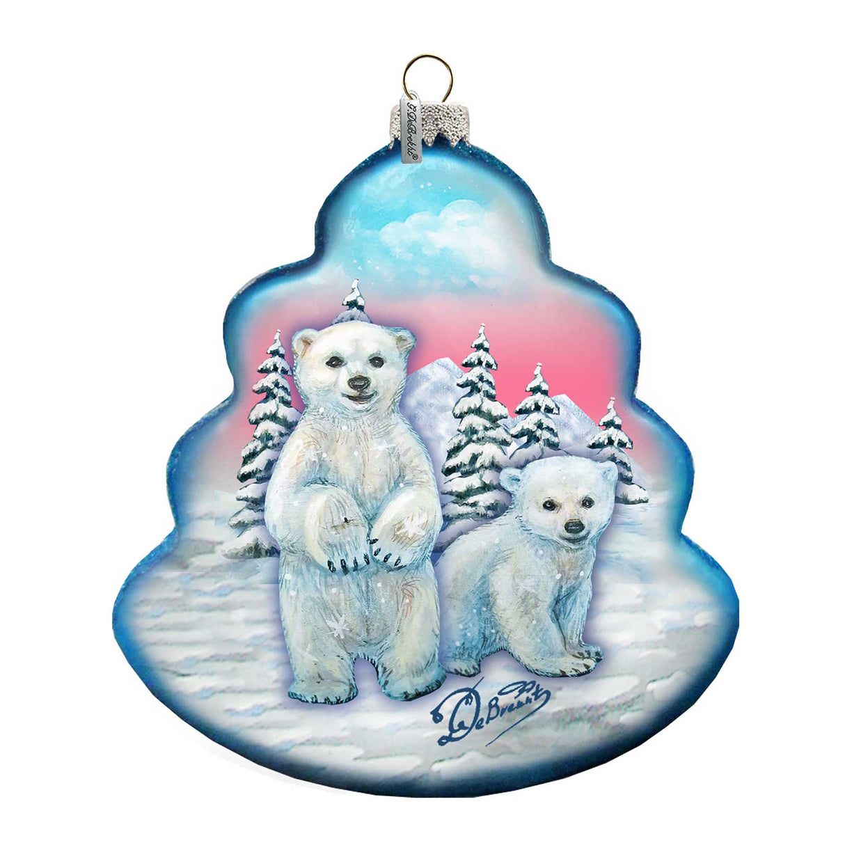 Polar Bear Tree Glass Ornament by G. DeBrekht - Wildlife Holiday Decor - 762-012