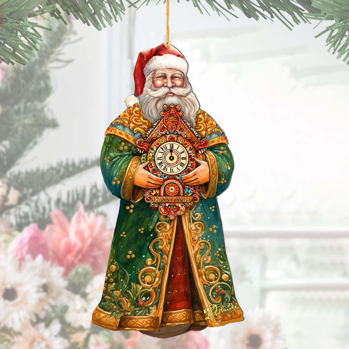 Adornos de madera del Reloj Mágico de San Nicolás de G. Debrekht - Decoración navideña de Papá Noel y muñeco de nieve - 8691412