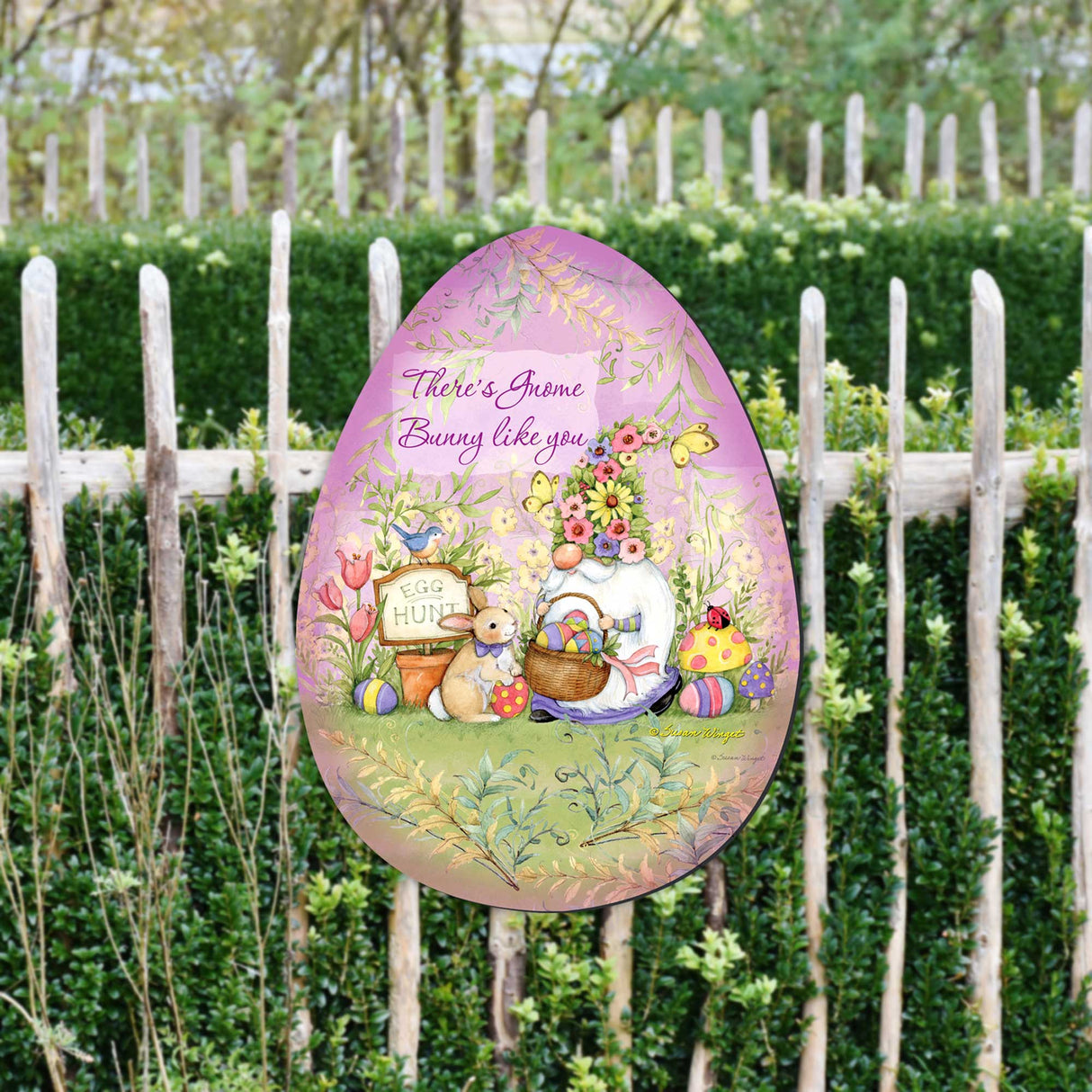 Decoración de puerta con gnomo de jardín de primavera de Susan Winget - Decoración de Pascua - 8471121H-SW