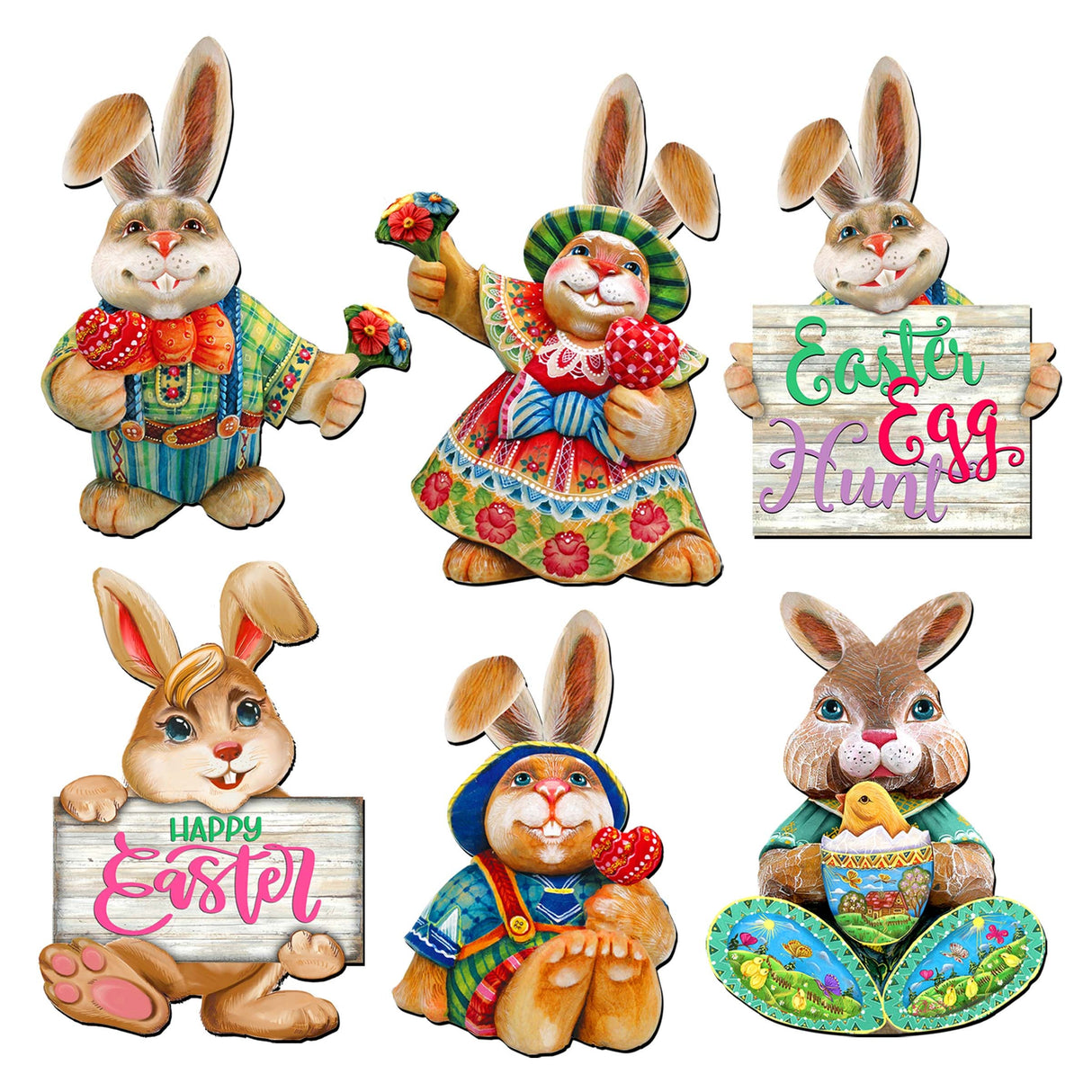 Easter Bunny Family Decorative Wooden Magnets Set of 6 by G. Debrekht - Easter Décor - 8090041G-S6
