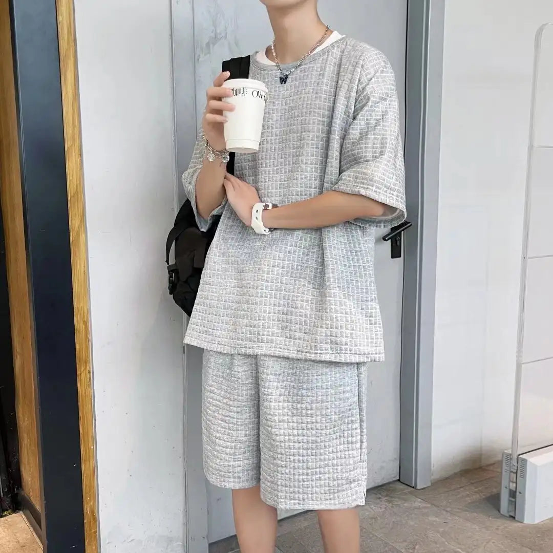 Loose Short Sleeve T-shirt Shorts Trendy Handsome Casual Two-piece Suit - Lootquake