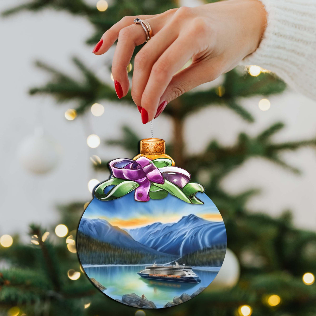 Cruising Alaska's Mountains Wooden Ornaments by G.Debrekht - Wildlife Holiday Decor - 870031