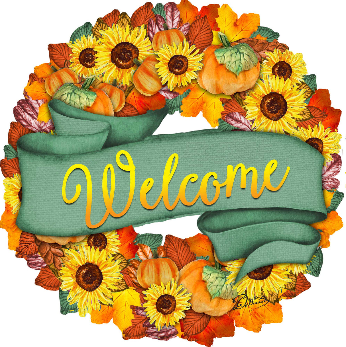 Corona de flores otoñales para puerta de G. DeBrekht - Decoración para Acción de Gracias y Halloween - 8185305-2H