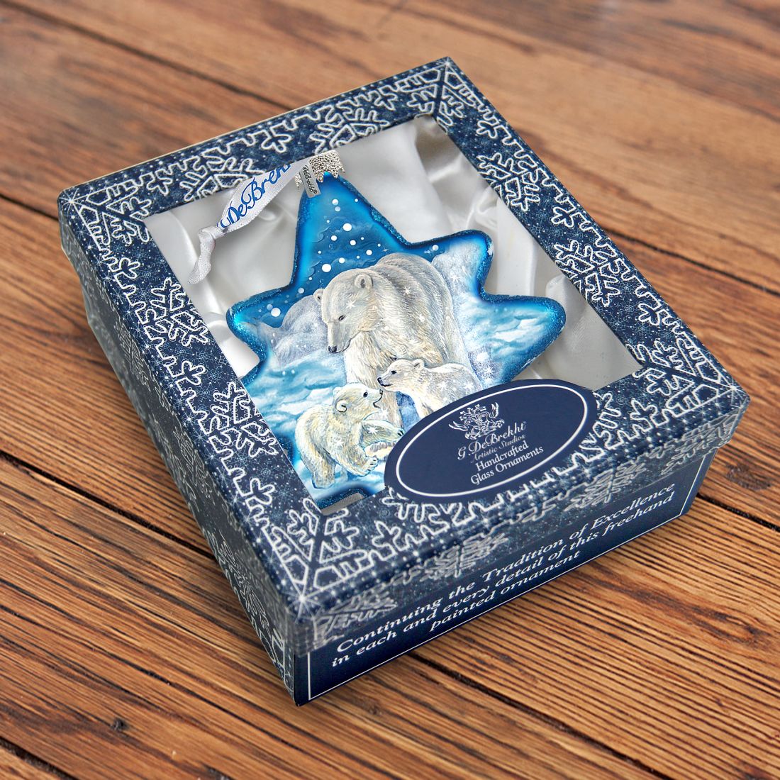 White Christmas Polar Bears North Star Glass Ornament by G. DeBrekht - Wildlife Holiday Decor - 755-012