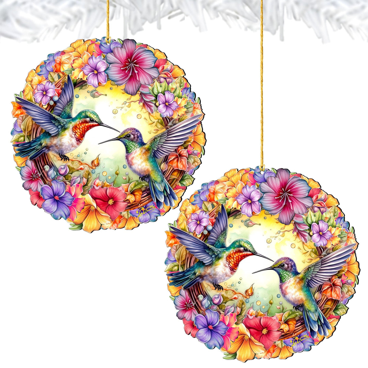 Adornos navideños de madera con forma de corona de colibríes de G. DeBrekht - Decoración de Pascua y primavera - 8652804