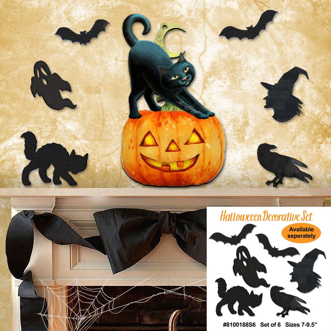 Decoración de Halloween con un gato espeluznante para la puerta, de Laura Seeley - Decoración de Halloween para Acción de Gracias - 8512054-2H