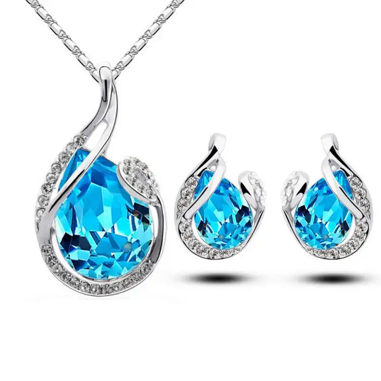3pcs Rhinestone Necklace Set With Earrings Fashion Water-drop-shaped Jewelry For Women Valentine's Day - Lootquake