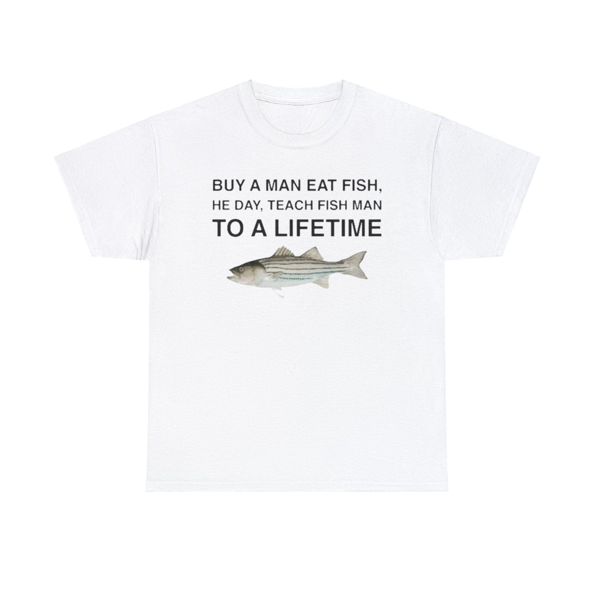 Compre una camiseta divertida del Día del Hombre Comiendo Pescado, Enseñe al Hombre Pescado