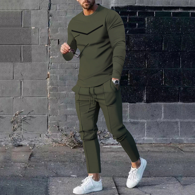 Round Neck Long Sleeve T-shirt Trousers Suit Men - Lootquake