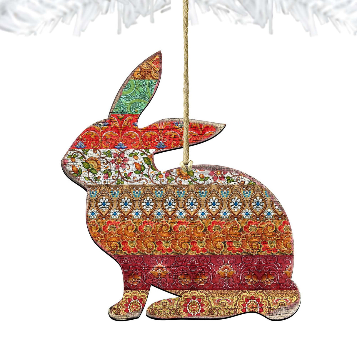 Country Quilted Bunny Wooden Ornaments by G. DeBrekht - Easter Spring Decor - 8198134