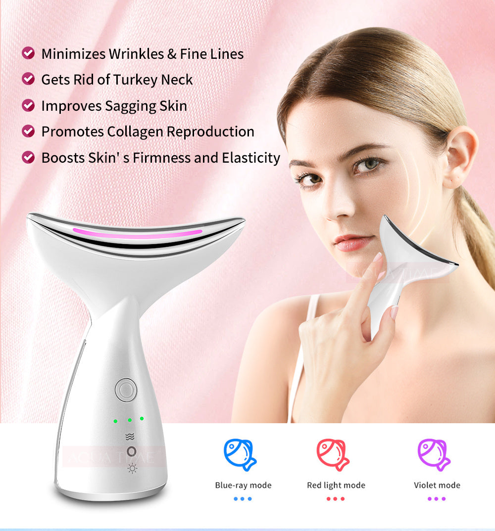 EMS Microcurrent Neck Face Beauty Device With 3 Colors LED Photon Therapy Skin Tighten Reduce Double Chin Face Lifting Devices - Lootquake