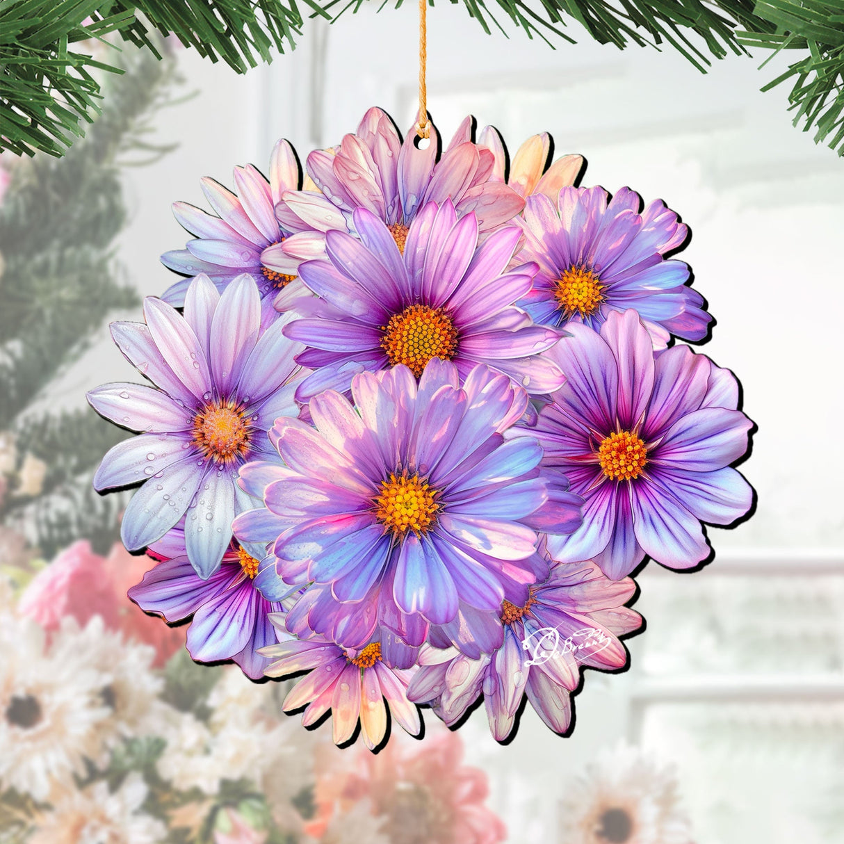 Purple Flowers Wooden Ornaments by G. Debrekht - Love Family Decor - 8688318
