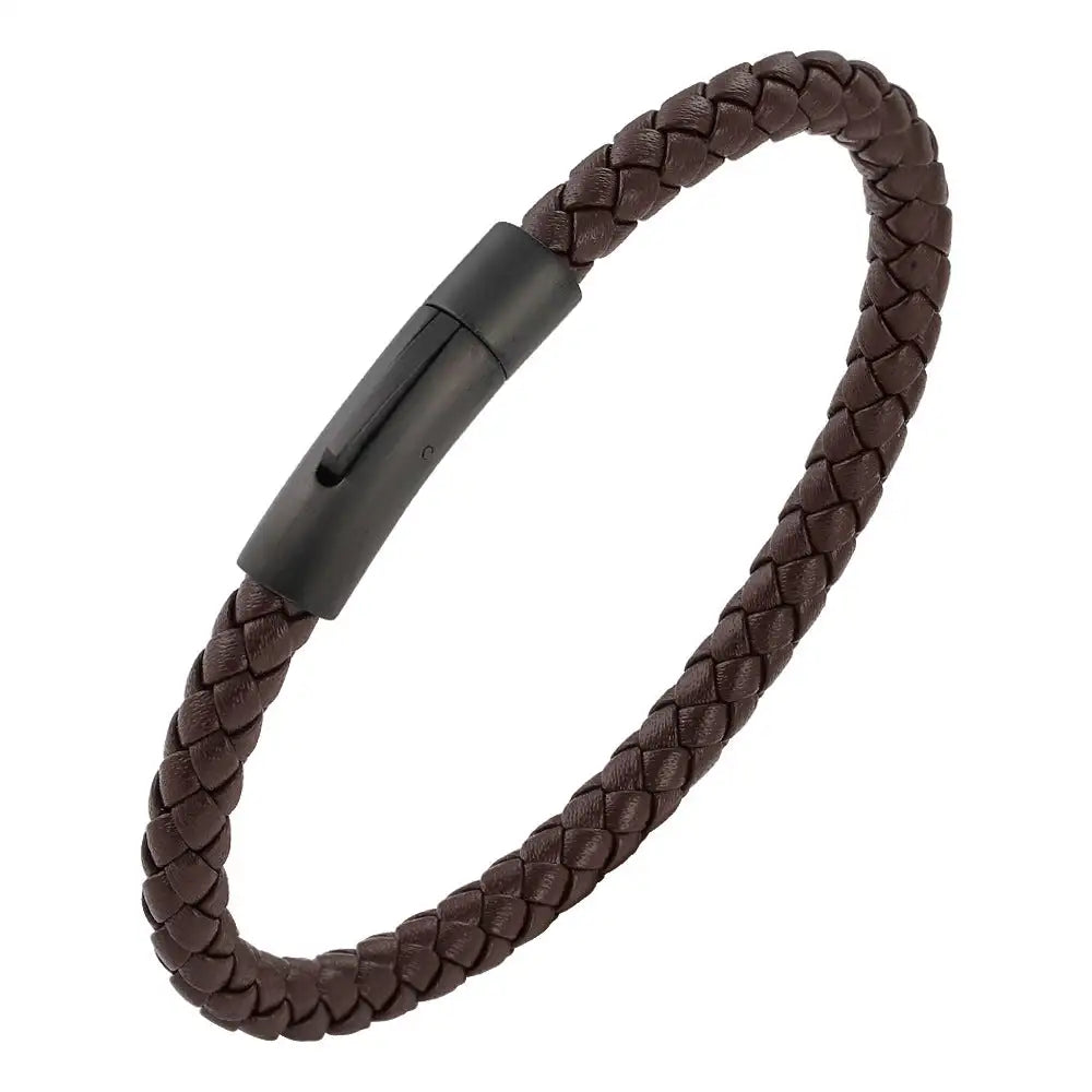 Woven Frosted Black Buckle Simple Leather Bracelet - Lootquake