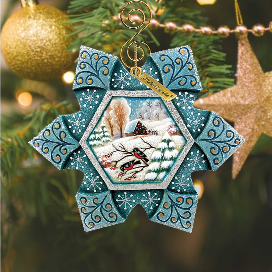 Adorno navideño de petirrojo nevado, esculpido y pintado a mano por G. DeBrekht - Decoración navideña con temática de vida silvestre - 6102170