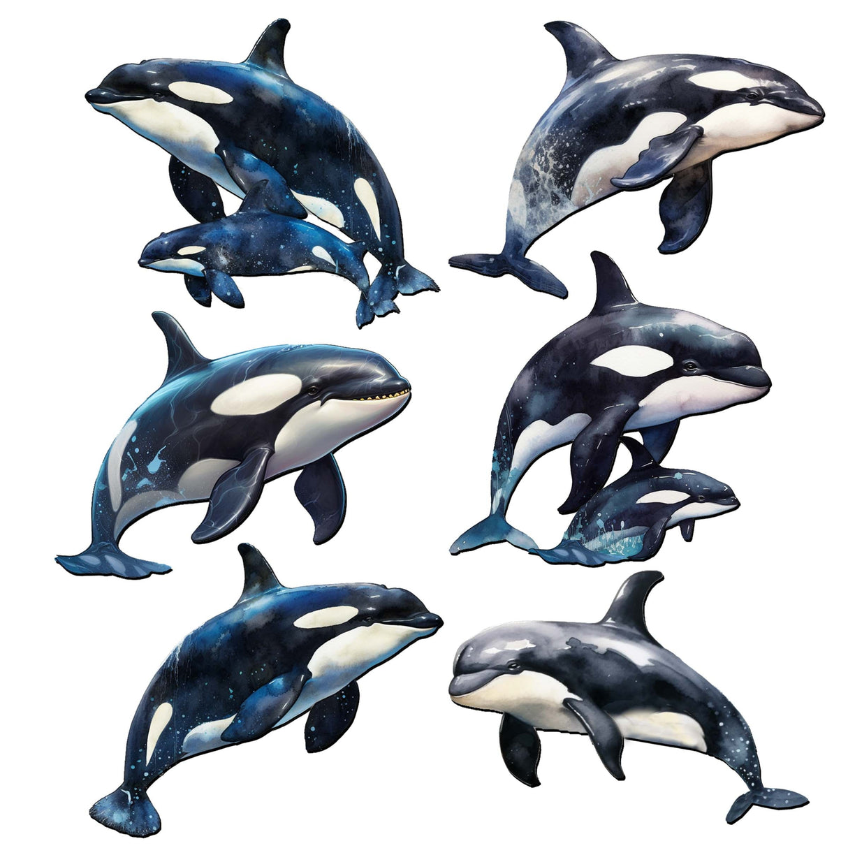 Juego de 6 adornos decorativos de madera con forma de orcas majestuosas, de G. Debrekht - Decoración de vida silvestre - 8090102C-S6